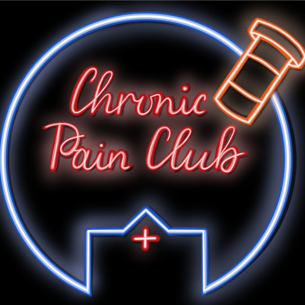 Neon-style Chronic Pain Club logo done like a medical sign.